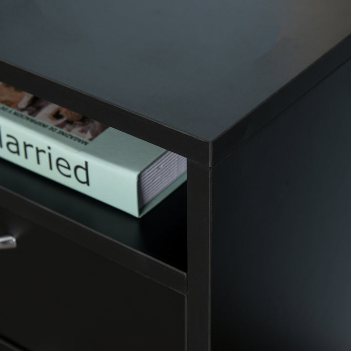 HOMCOM 60cm Storage Cabinet w/ Drawer Open Shelf Metal Handles 4 Wheels Office Home Organiser Mobile Printer Black