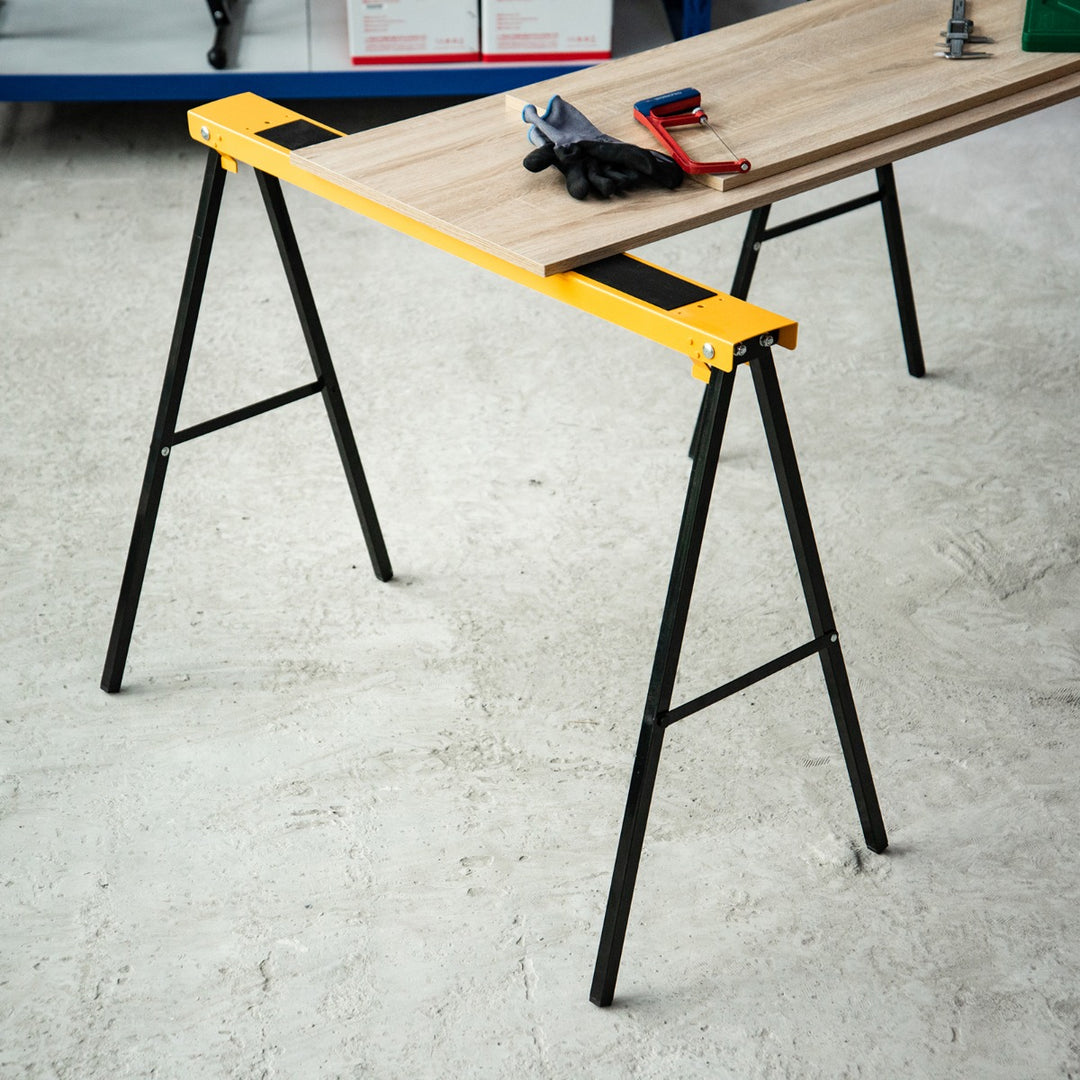 2-Piece Saw Horse Material Support Steel Organizer Heavy Duty 125kg Non-Slip Cushion Side Grip Handle Foldable Design Saving Space