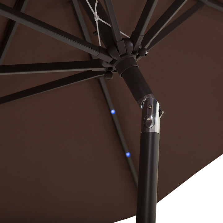 Outsunny Umbrella Parasol 24 Solar LED-Brown/Coffee