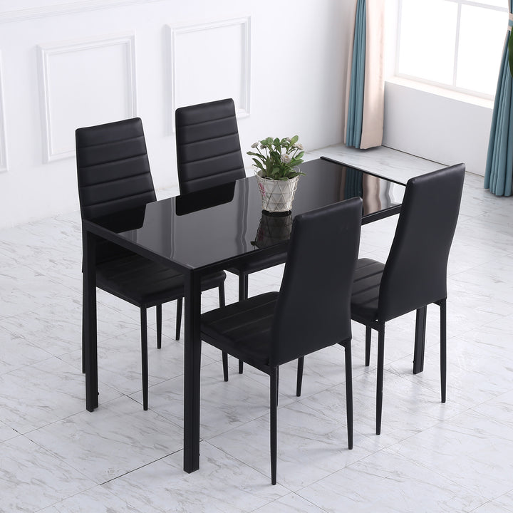 Modern Rectangular Dining Table for 4 People with Tempered Glass Top & Metal Legs - Black (Chairs Not Included)