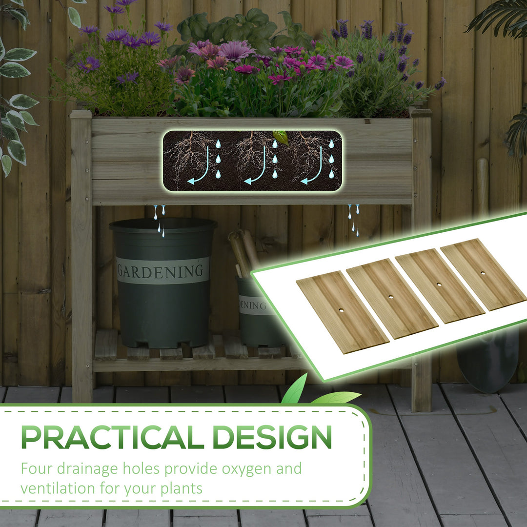 Outsunny Garden Wooden Planters, Raised Garden Bed with Legs and Storage Shelf, Gardening Standing Growing Bed Flower Boxes for Backyard, Balcony