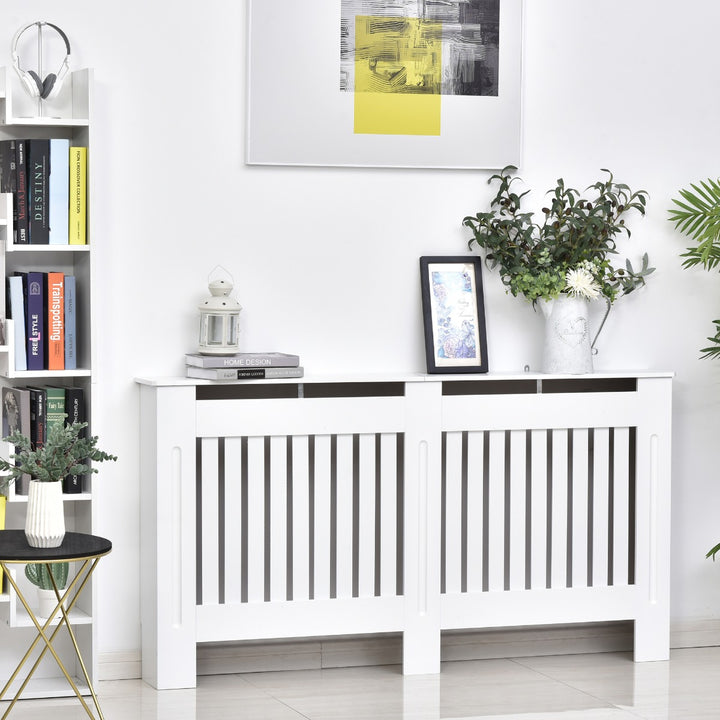 Slatted Radiator Cover Painted Cabinet MDF Lined Grill in White (152L x 19W x 81H cm)