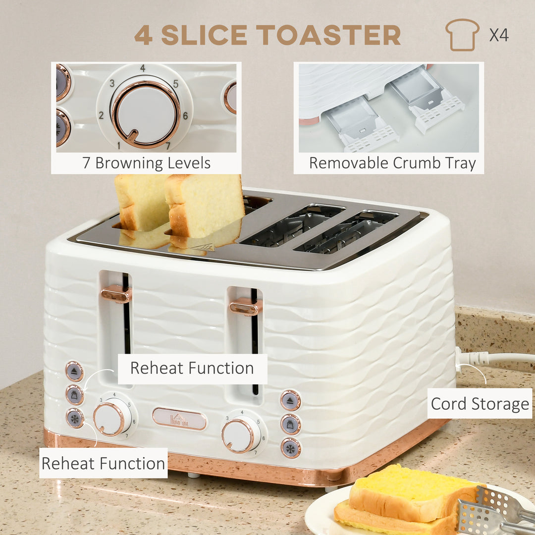 Kettle and Toaster Sets, 3000W 1.7L Rapid Boil Kettle & 4 Slice Toaster with 7 Browning Controls, Defrost, Reheat and Crumb Tray, Otter thermostat, Cream White