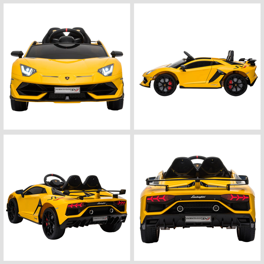 Compatible 12V Battery-powered Kids Electric Ride On Car Lamborghini Aventador Sports Racing Car Toy with Parental Remote Control Lights Yellow