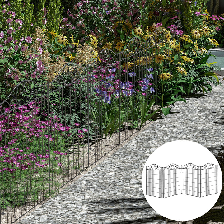 Garden Decorative Fence 4 Panels 44in x 12ft Metal Wire Landscape Border Edging