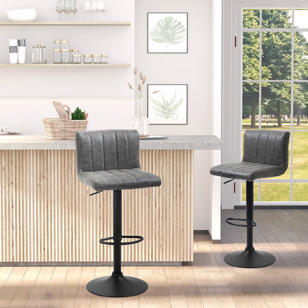 Barstools Set of 2 Adjustable Height Swivel Gas Lift PU Leather Counter Bar Chairs with Footrest, Grey