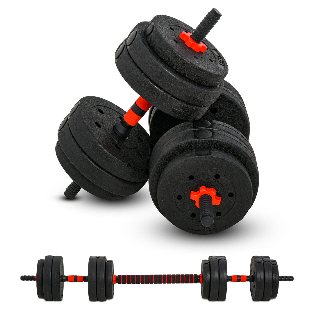 HOMCOM 25kg 2 IN 1 Adjustable Dumbbells Weight Set, Dumbbell Hand Weight Barbell for Body Fitness, Lifting Training for Home, Office, Gym, Black