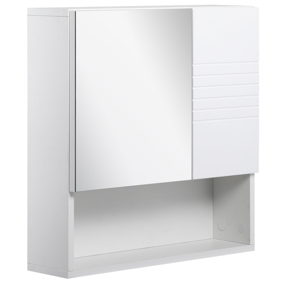 kleankin Bathroom Mirror Cabinet, Wall Mount Storage Cabinet with Double Door, Adjustable Shelf, 54cm x 15cm x 55cm, White