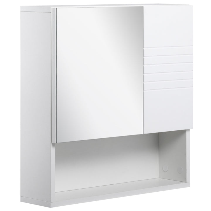 kleankin Bathroom Mirror Cabinet, Wall Mount Storage Cabinet with Double Door, Adjustable Shelf, 54cm x 15cm x 55cm, White