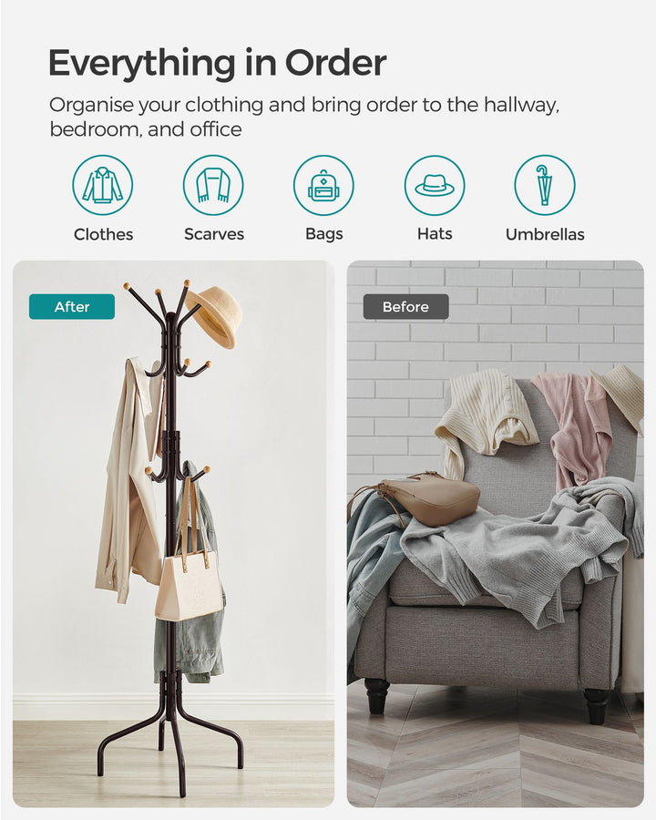 Coat Stand with 12 Hooks and 4 Legs