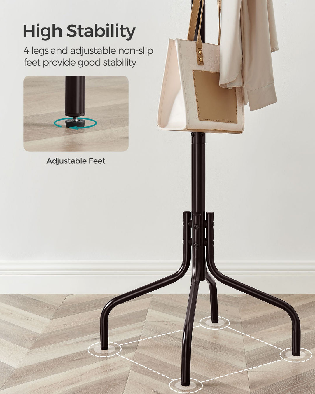 Coat Stand with 12 Hooks and 4 Legs