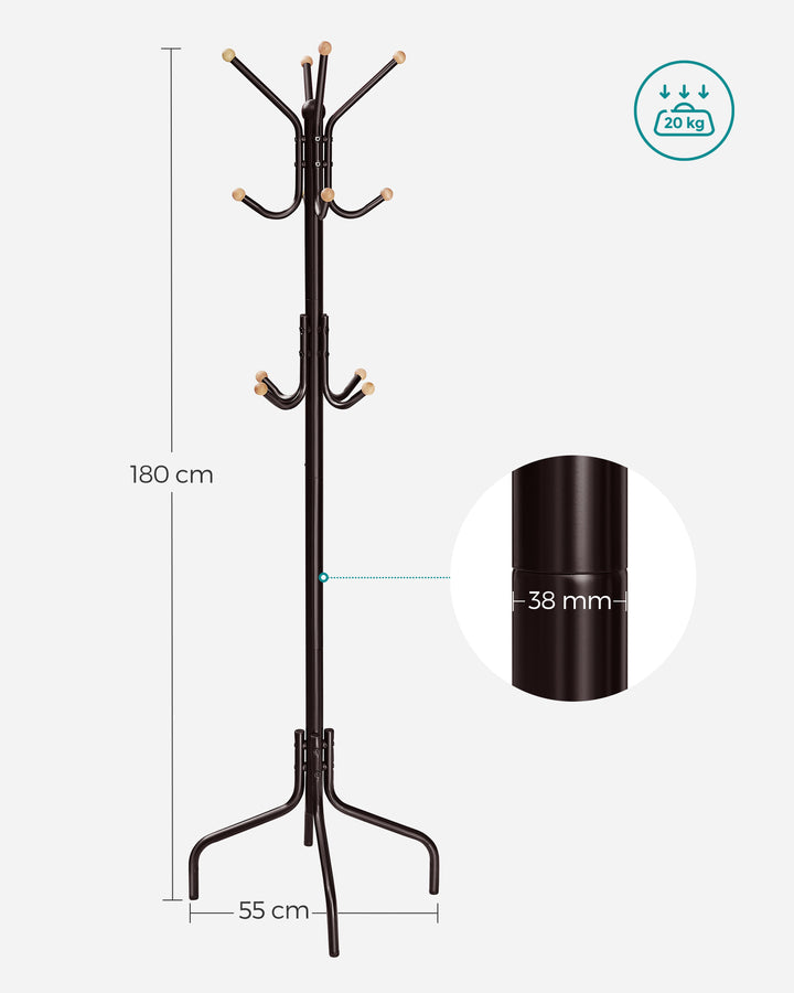 Coat Stand with 12 Hooks and 4 Legs