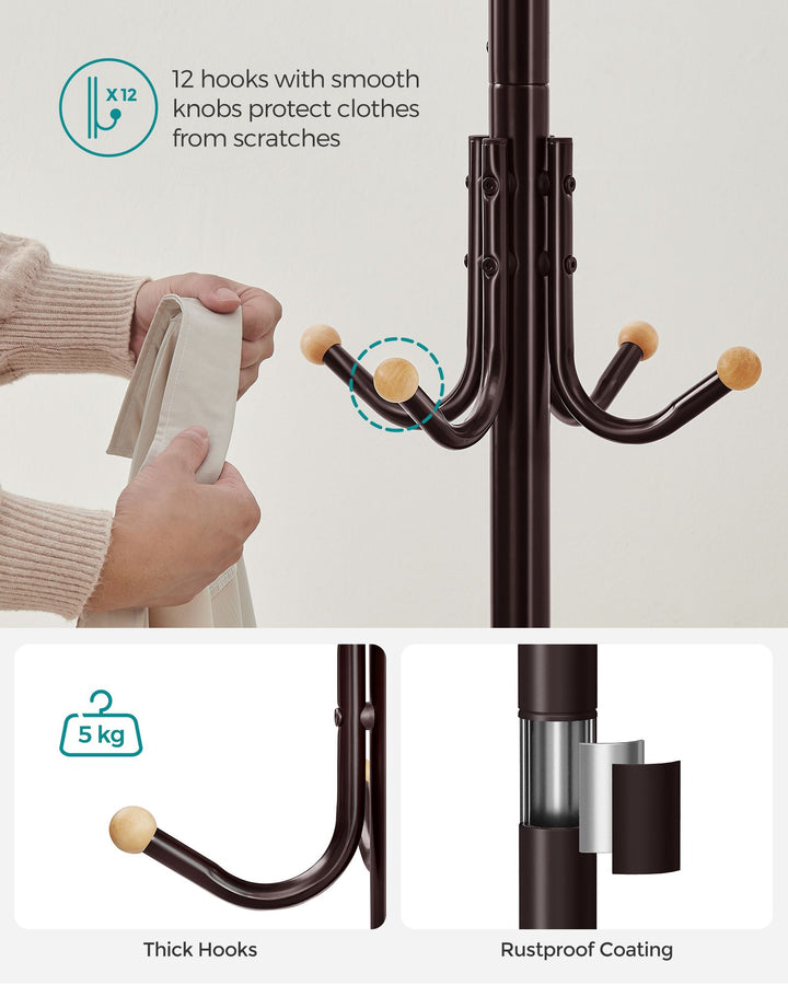 Coat Stand with 12 Hooks and 4 Legs