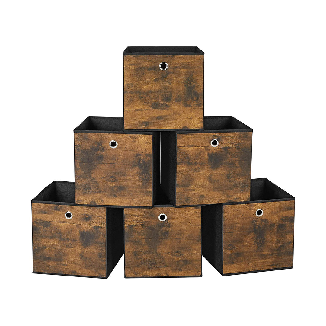 Set of 6 Brown & Black Folding Storage Box