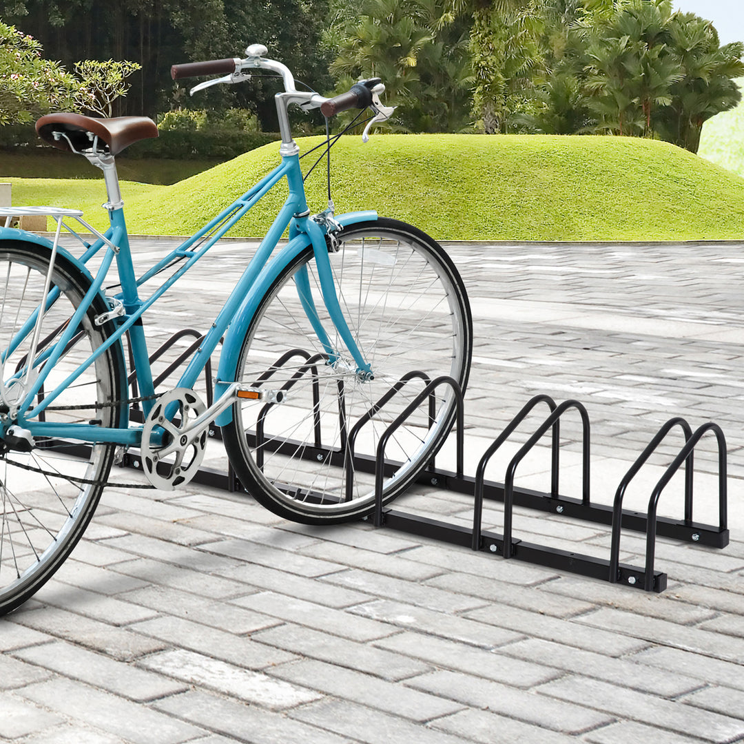 HOMCOM Bike Stand Parking Rack Floor or Wall Mount Bicycle Cycle Storage Locking Stand 179L x 33W x 27H (6 Racks, Black)