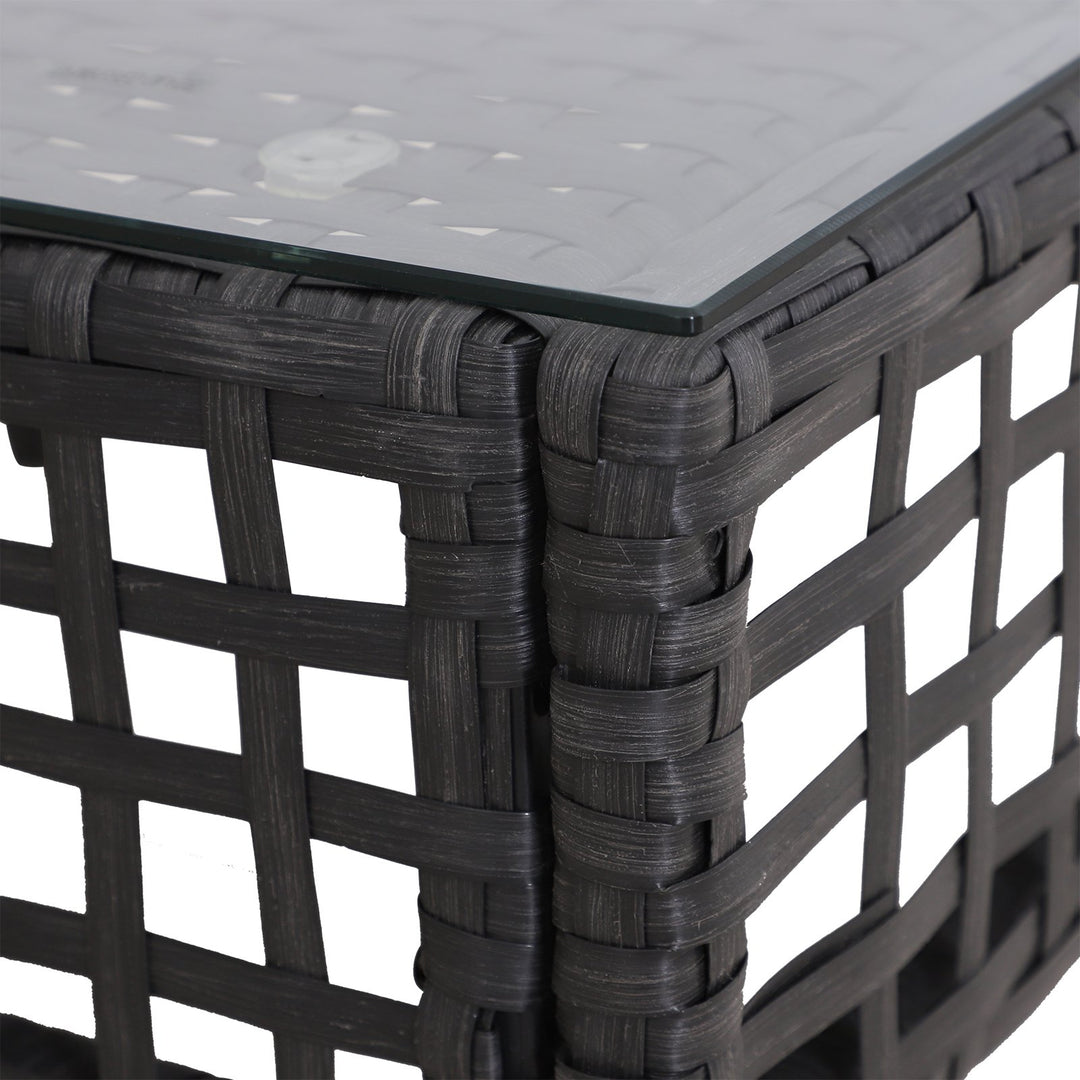 Rattan Coffee End Table W/ Glass 60Lx60Wx33H cm-Black