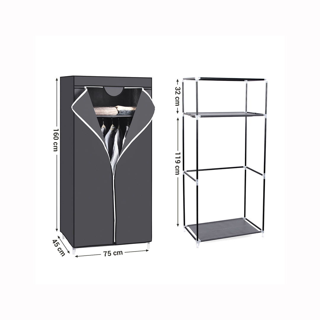 Grey Portable Closet with Hanging Rail