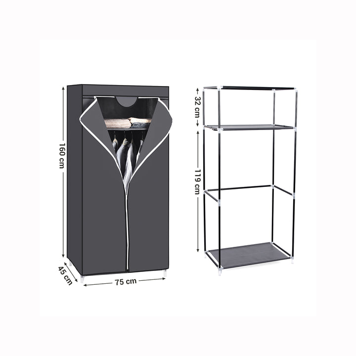 Grey Portable Closet with Hanging Rail