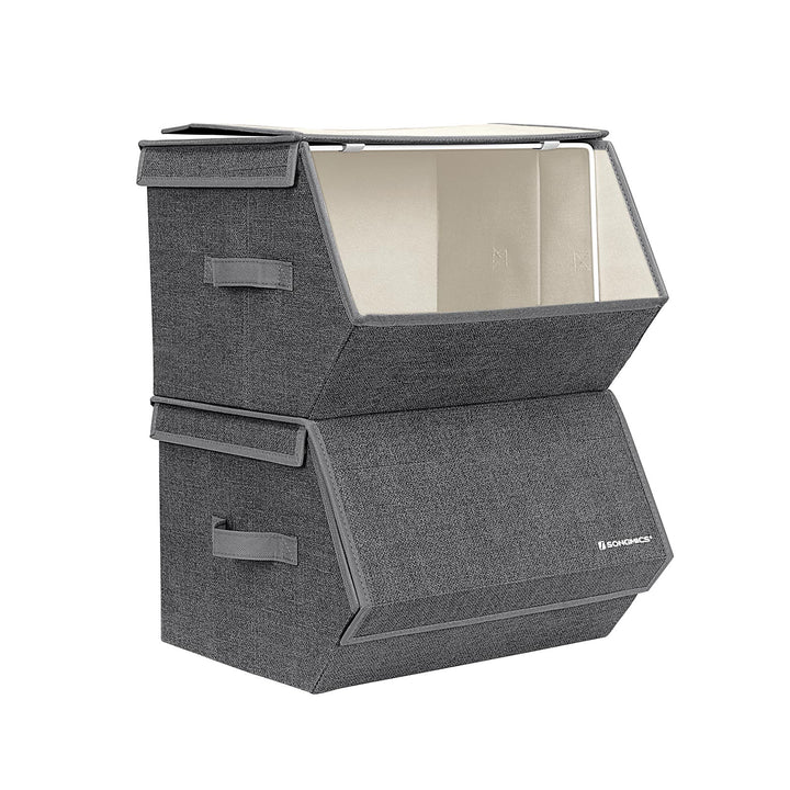 Set of 2 Grey Storage Boxes with Magnetic Hinged Lid