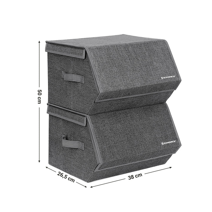 Set of 2 Grey Storage Boxes with Magnetic Hinged Lid