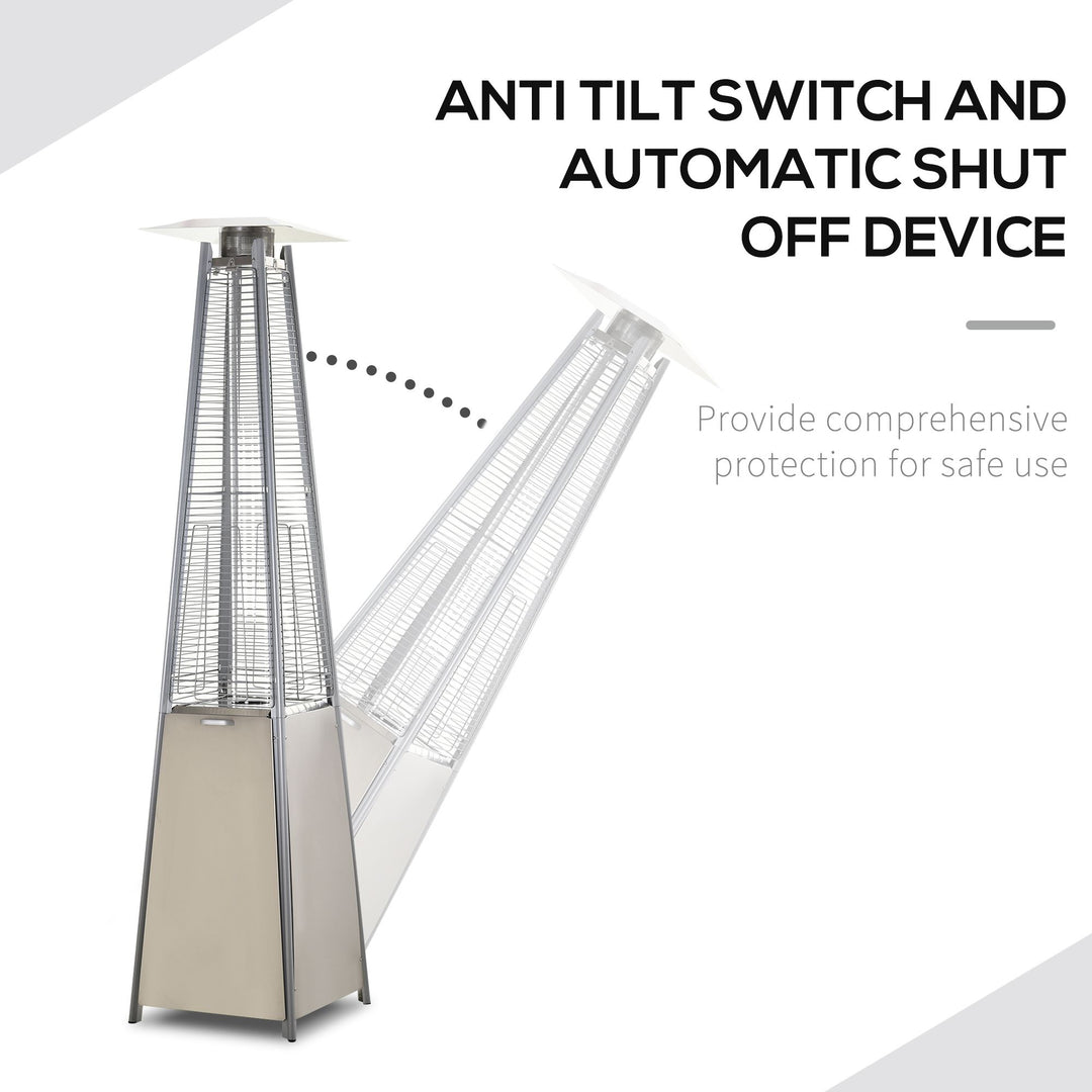 Outsunny 10.5KW Stainless Steel Outdoor Garden Patio Pyramid Heating Propane Gas Real Flame Heater Warmer Glass Tube w/ Wheels and Rain Cover, Silver