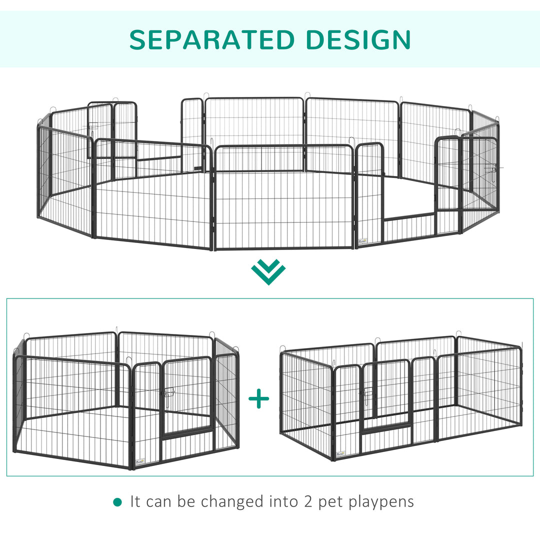 Heavy Duty Pet Playpen, 12 Panels Puppy Foldable Steel Dog Exercise Fence, with 2 Doors Locking Latch, 80 x 60 cm