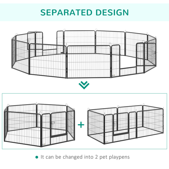 Heavy Duty Pet Playpen, 12 Panels Puppy Foldable Steel Dog Exercise Fence, with 2 Doors Locking Latch, 80 x 60 cm