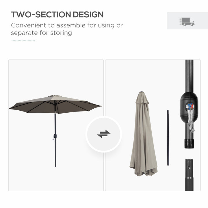 3(m) Tilting Parasol Garden Umbrellas, Outdoor Sun Shade with 8 Ribs, Tilt and Crank Handle for Balcony, Bench, Garden, Light Grey
