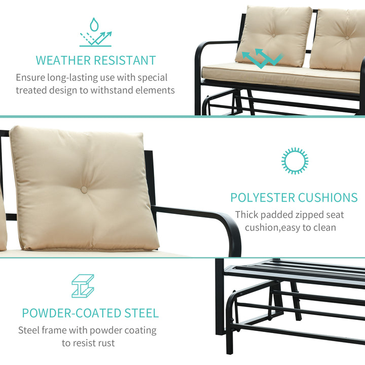 Outdoor Glider Bench Rocking Chair with Armrest and Cushions, Khaki