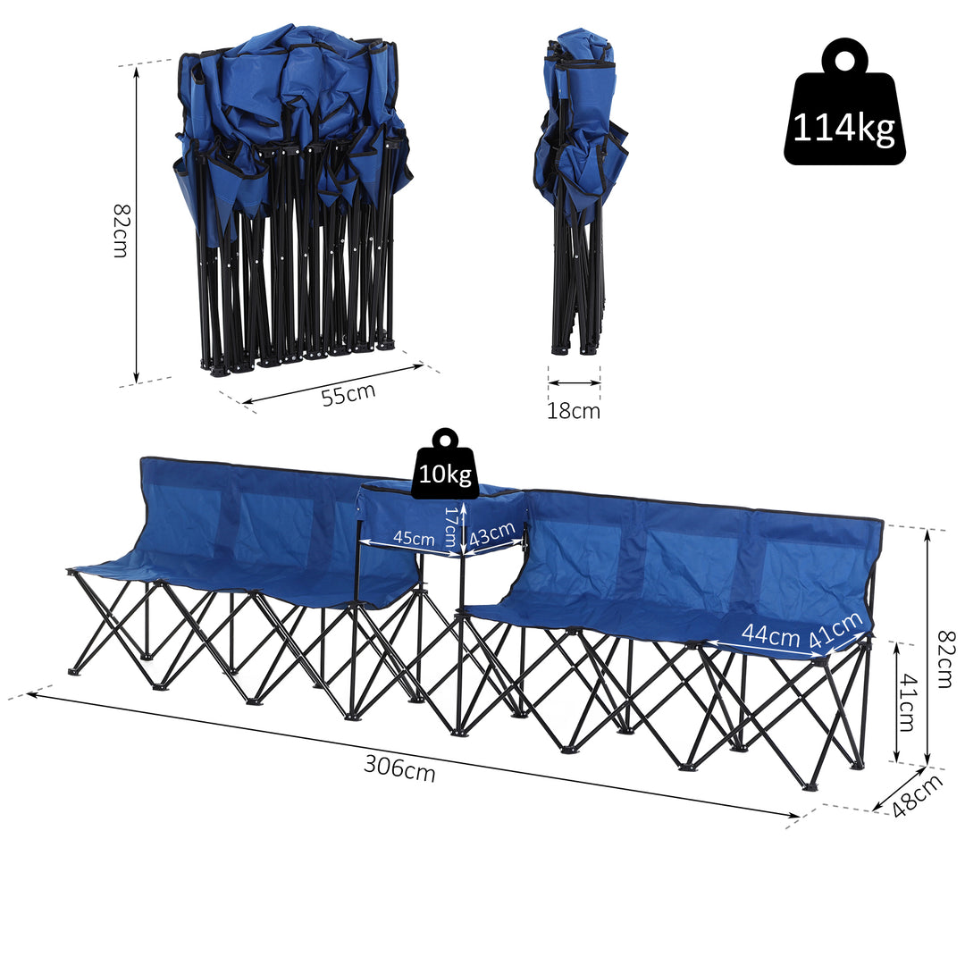 6-Seater Folding Steel Camping Bench w/ Cooler Bag Blue