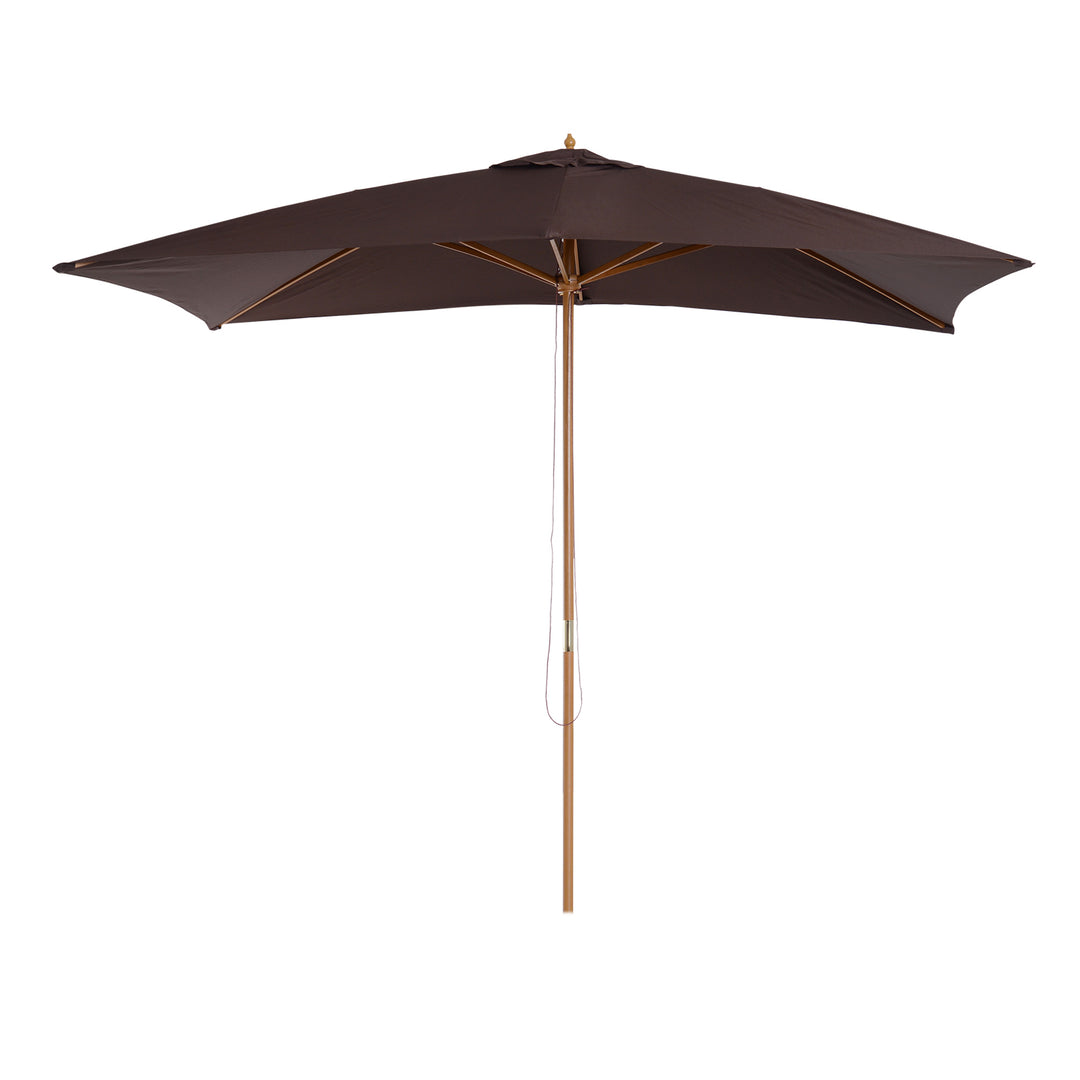 Outsunny Garden Parasol Umbrella Wooden Sun Umbrella Outdoor Sun Shade Canopy, Dark Coffee,2 x 3m