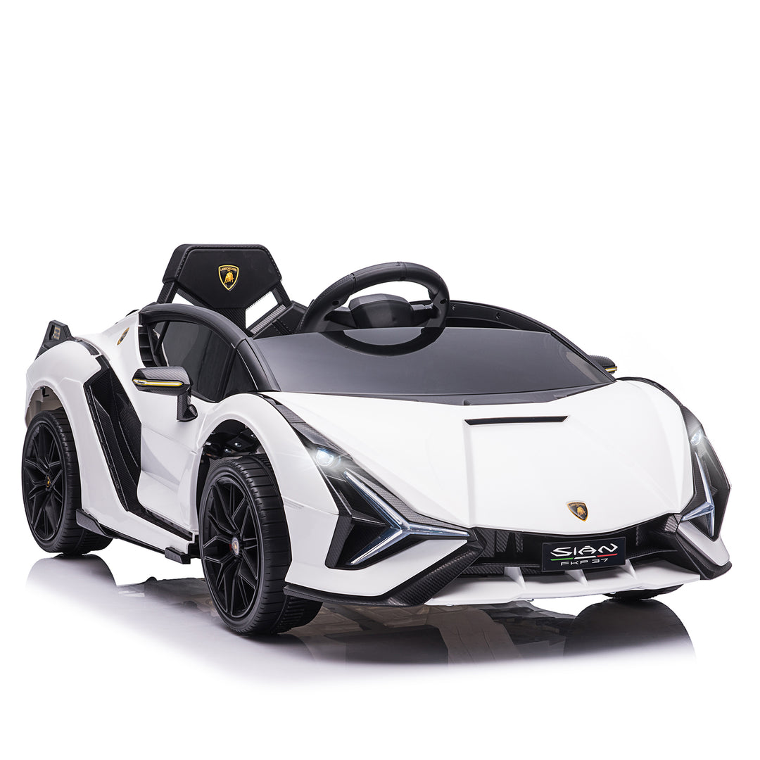 Compatible 12V Battery-powered Kids Electric Ride On Car Lamborghini SIAN Toy with Parental Remote Control Lights MP3 for 3-5 Years Old White
