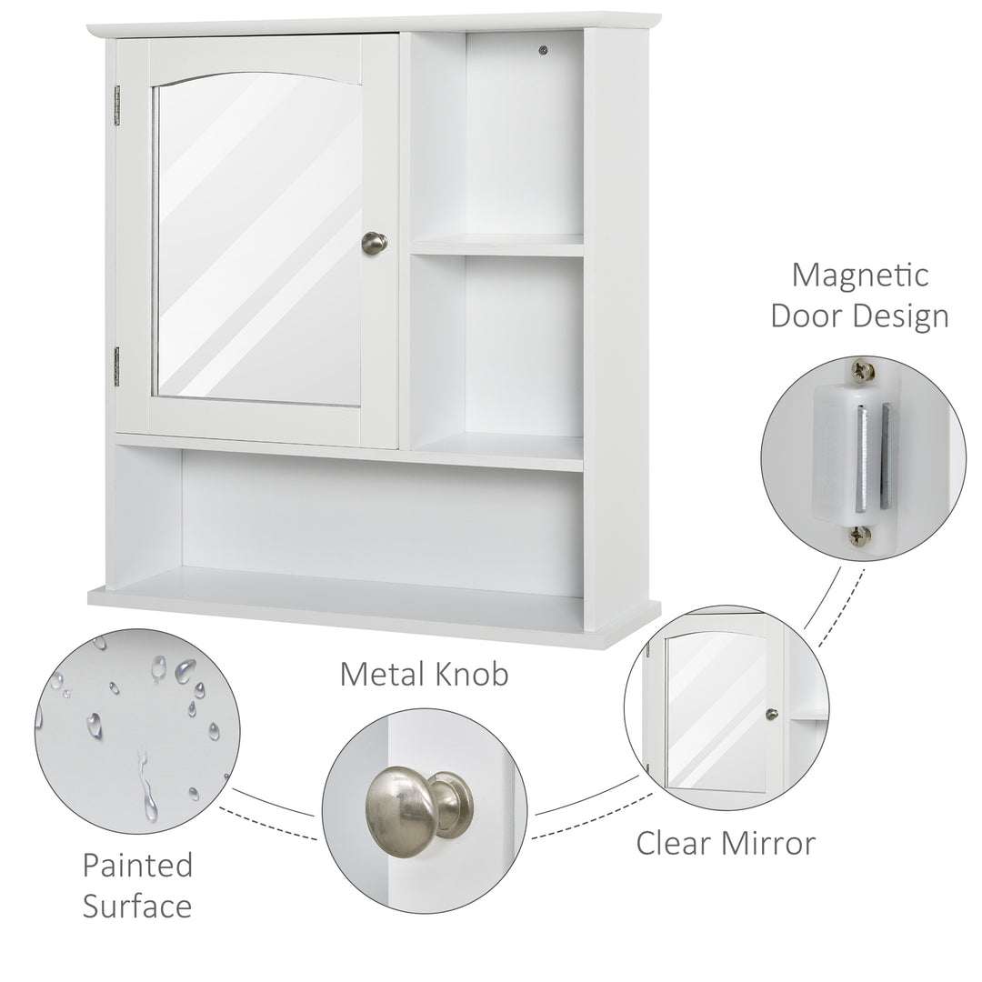 kleankin Bathroom Cabinet, Wall Mount Storage Organizer with Mirror, Adjustable Shelf for Bathroom, Kitchen, Bedroom, White