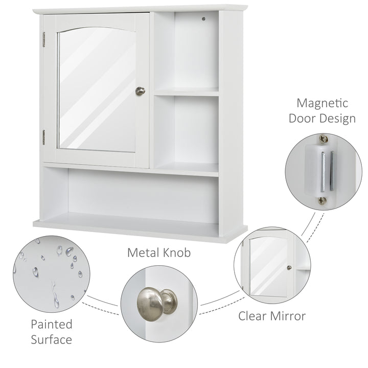 kleankin Bathroom Cabinet, Wall Mount Storage Organizer with Mirror, Adjustable Shelf for Bathroom, Kitchen, Bedroom, White