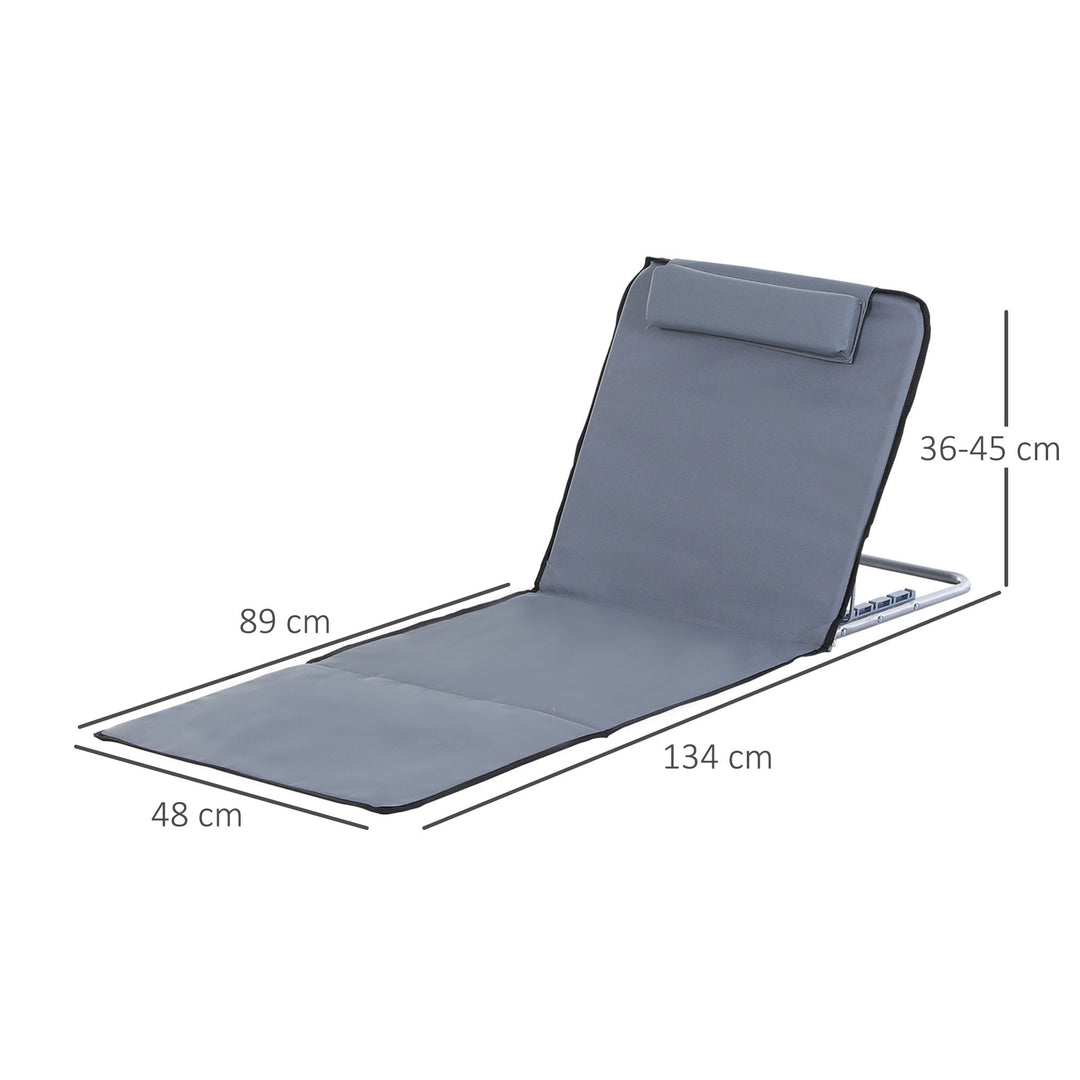 Foldable Garden Beach Chair Mat Lightweight Outdoor Sun Lounger, PE Fabric Head Pillow, Grey