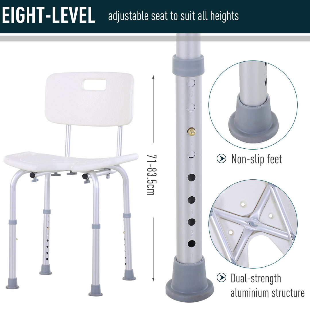 8-Level Height Adjustable Bath Stool Spa Shower Chair Aluminum w/ Non-Slip Feet, Handle for the Pregnant, Old, Injured