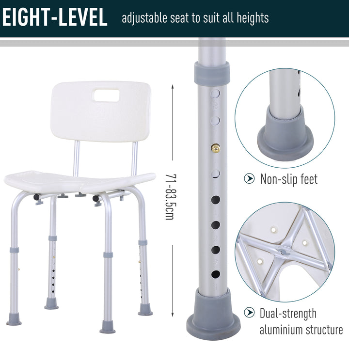 8-Level Height Adjustable Bath Stool Spa Shower Chair Aluminum w/ Non-Slip Feet, Handle for the Pregnant, Old, Injured