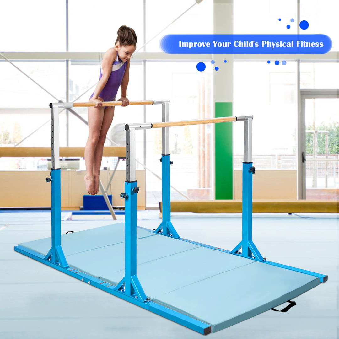 Kids Parallel Gymnastics Bar with Adjustable Width and 11-Level Heights-Blue
