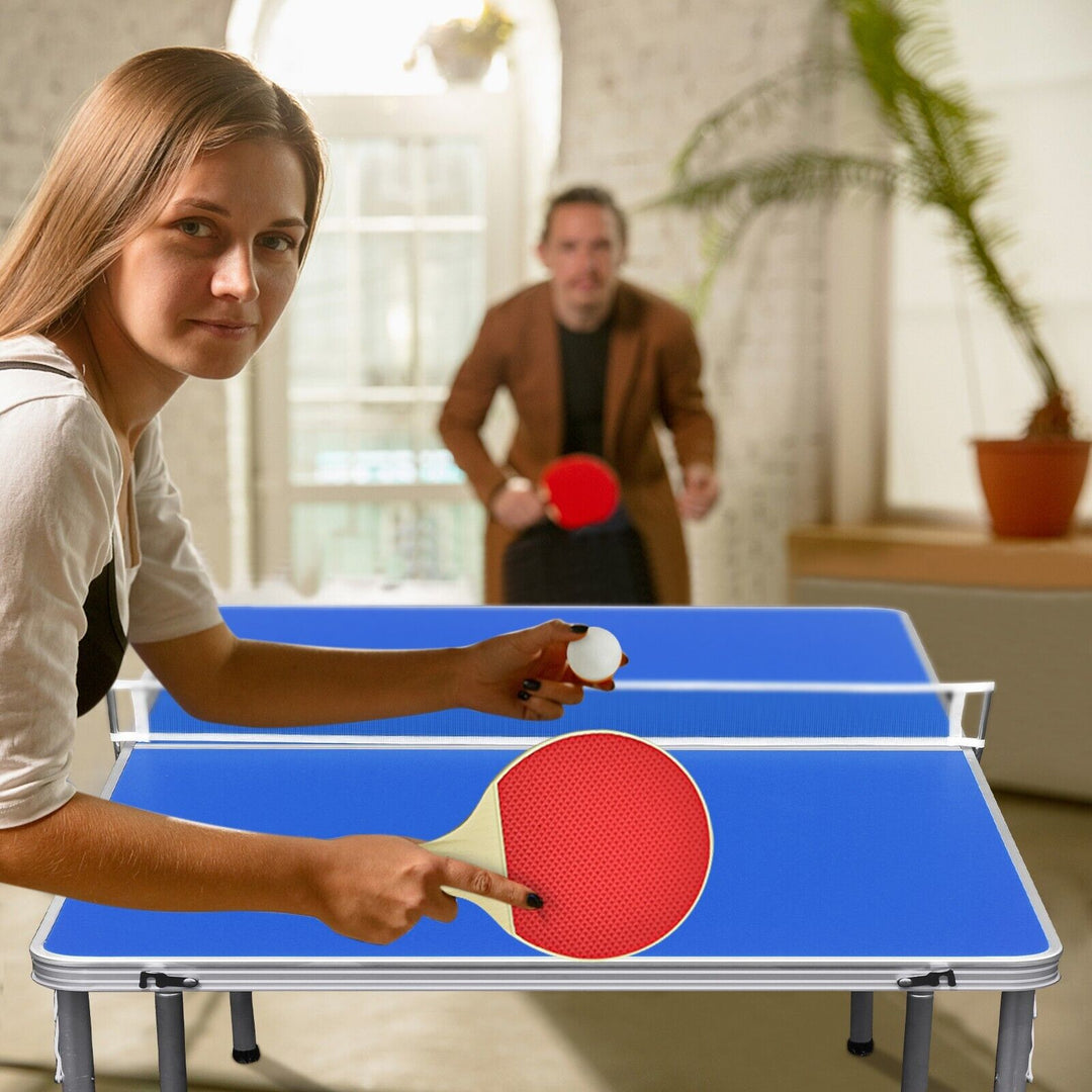 Portable Folding Table Tennis Table with 2 bats-Blue