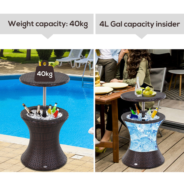 Rattan Ice Bucket Table Beer Cooler For Outdoor Patio Party Bar Garden  Brown