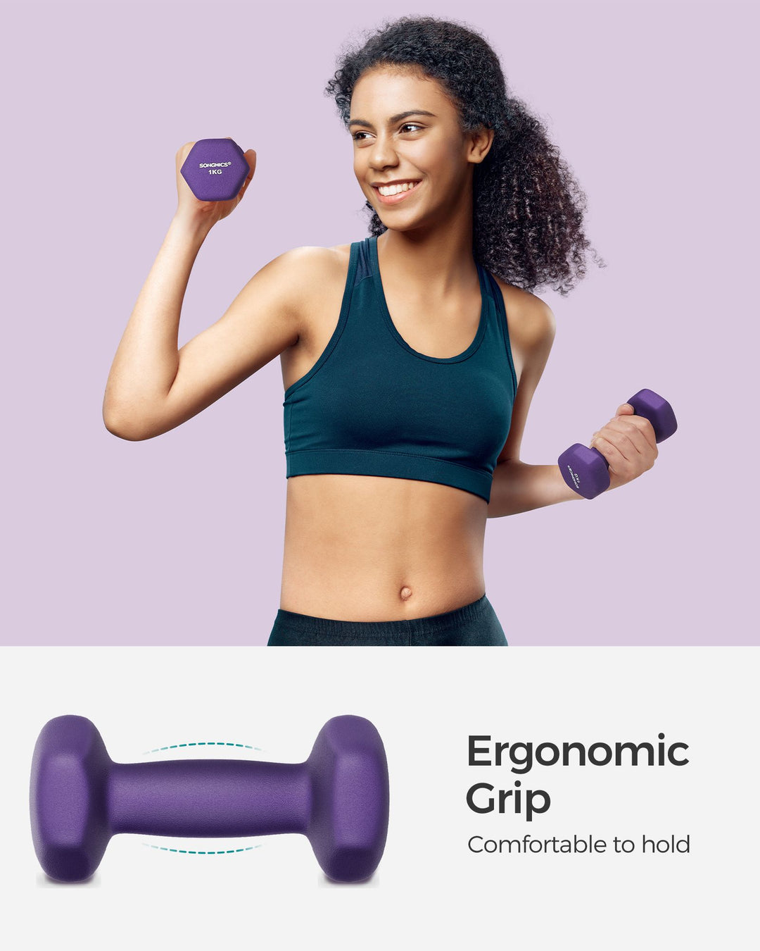 Set of 2 Dumbbells 2 x 1 kg Purple