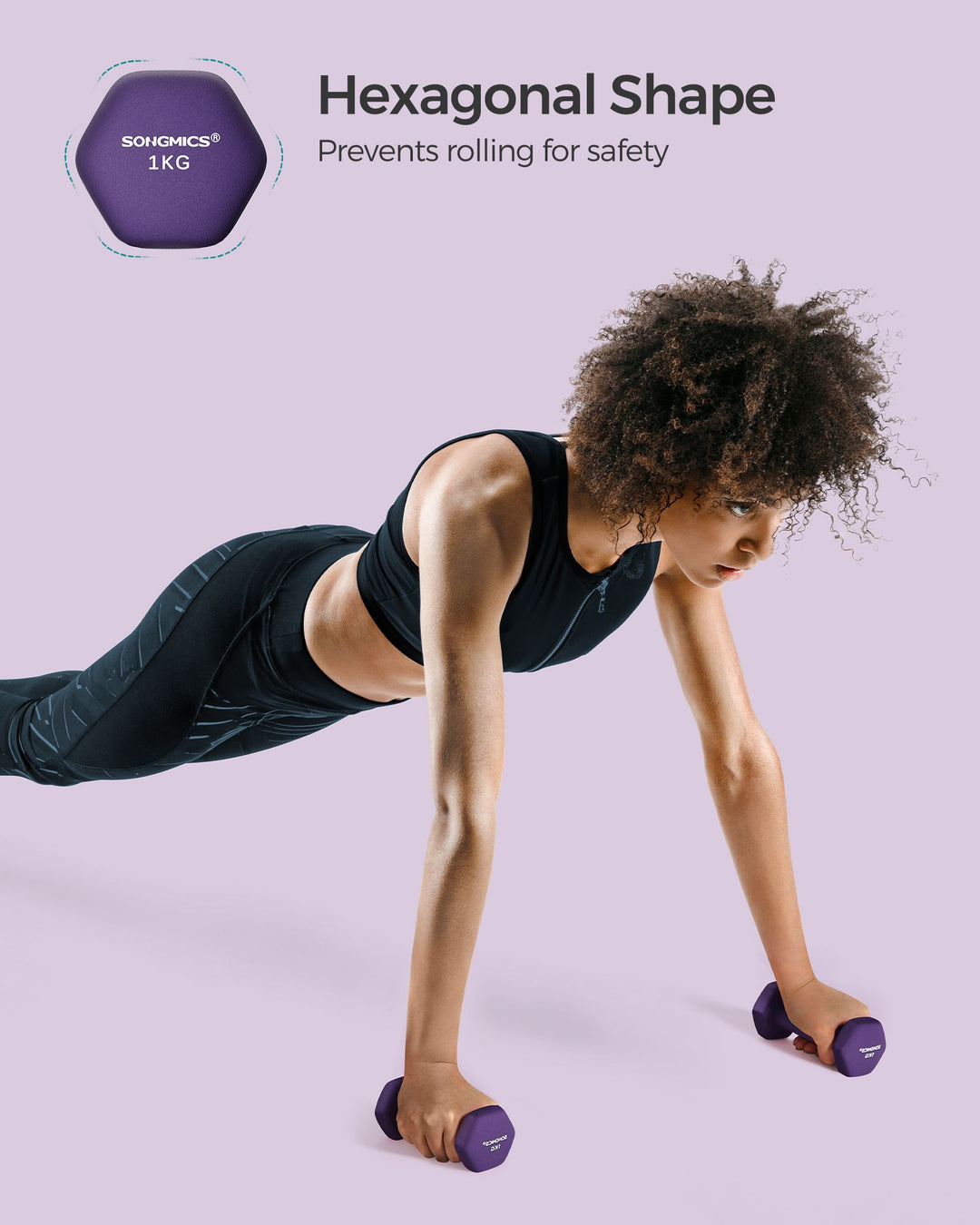 Set of 2 Dumbbells 2 x 1 kg Purple