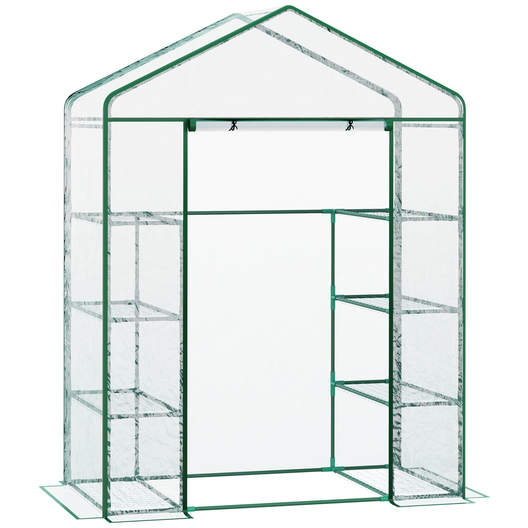 Outsunny 4 Tiers 8 Shelves Metal Frame Walk in Portable Greenhouse Transparent 143 L x 73W x 195H cm
