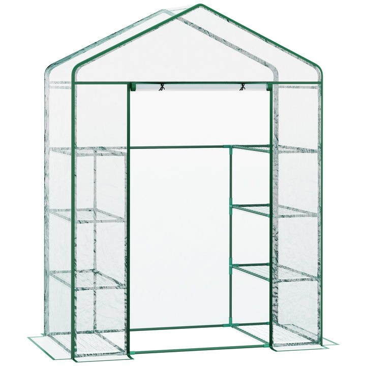 Outsunny 4 Tiers 8 Shelves Metal Frame Walk in Portable Greenhouse Transparent 143 L x 73W x 195H cm