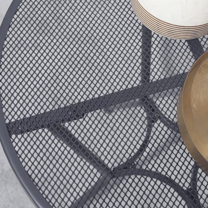 Outsunny 60cm Garden Round Table Metal Outside Bistro Table with Mesh Tabletop for Garden Balcony Deck, Dark grey