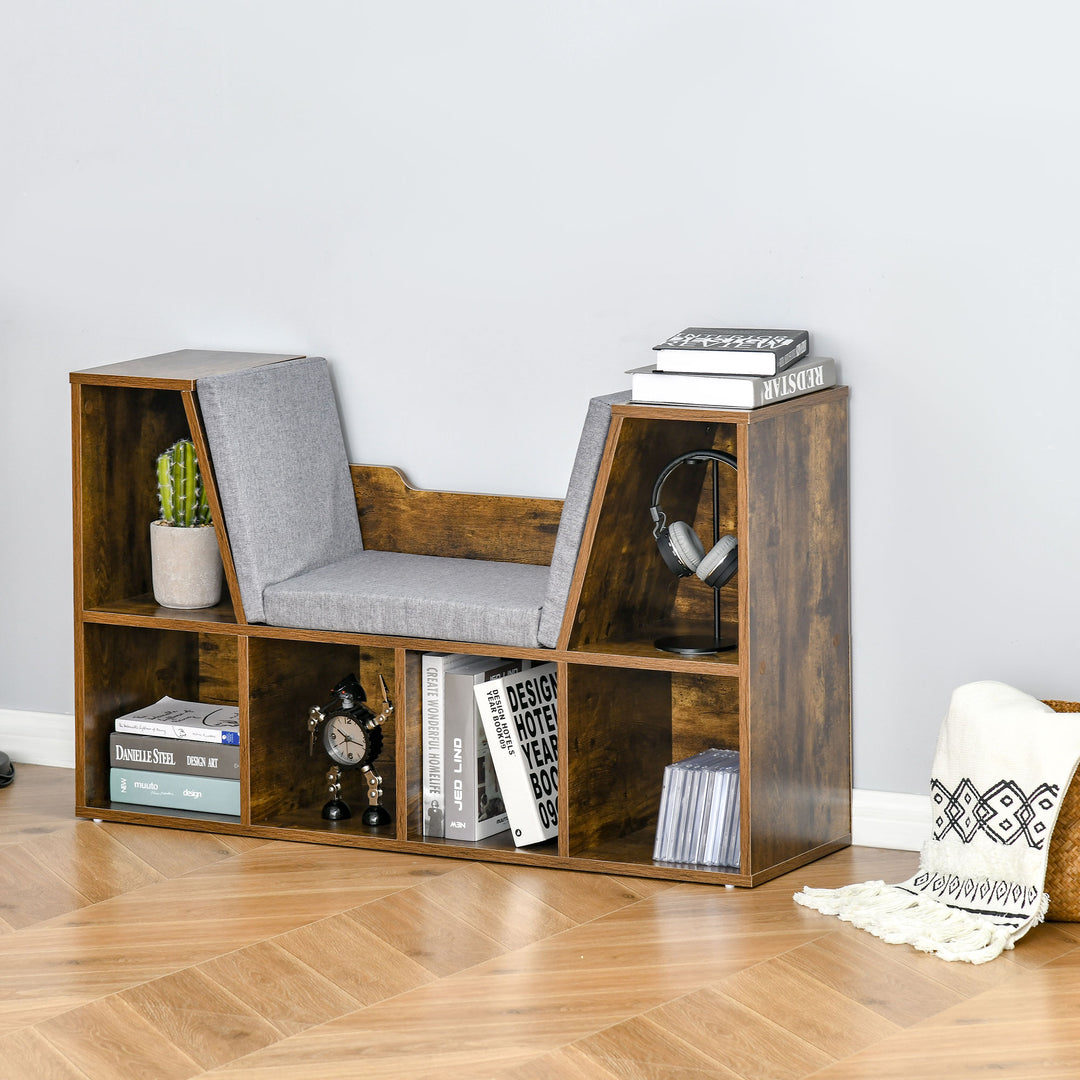 Bookcase Shelf Storage Seat with Cushion Sideboard Kids Reading Bedroom Living Room Organizer Rustic Brown