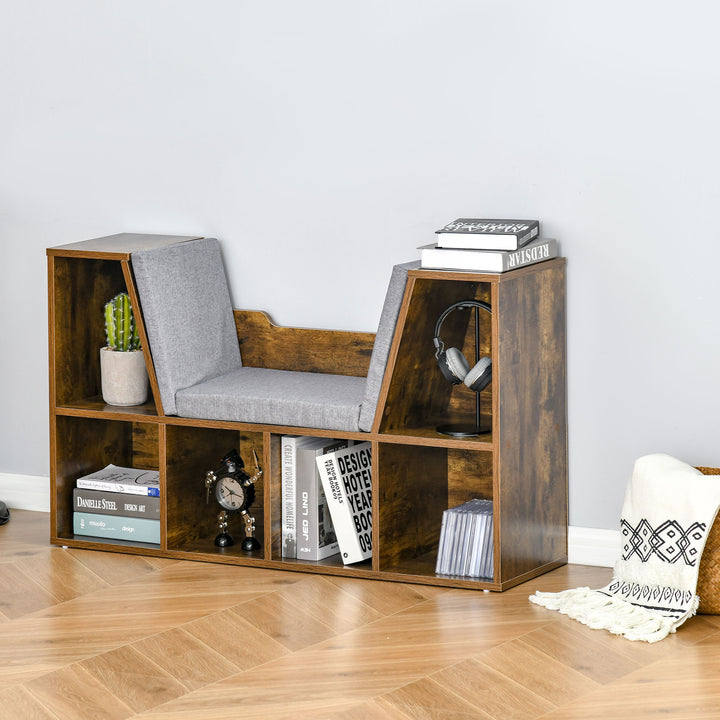 Bookcase Shelf Storage Seat with Cushion Sideboard Kids Reading Bedroom Living Room Organizer Rustic Brown