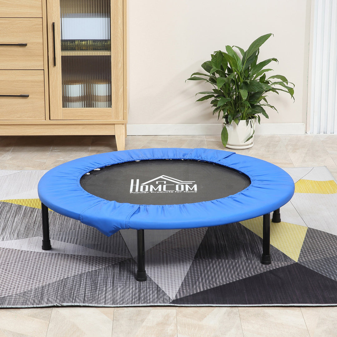 Soozier Φ100cm Foldable Mini Fitness Trampoline Home Gym Yoga Exercise Rebounder Indoor Outdoor Jumper w/ Safety Pad, Blue and Black