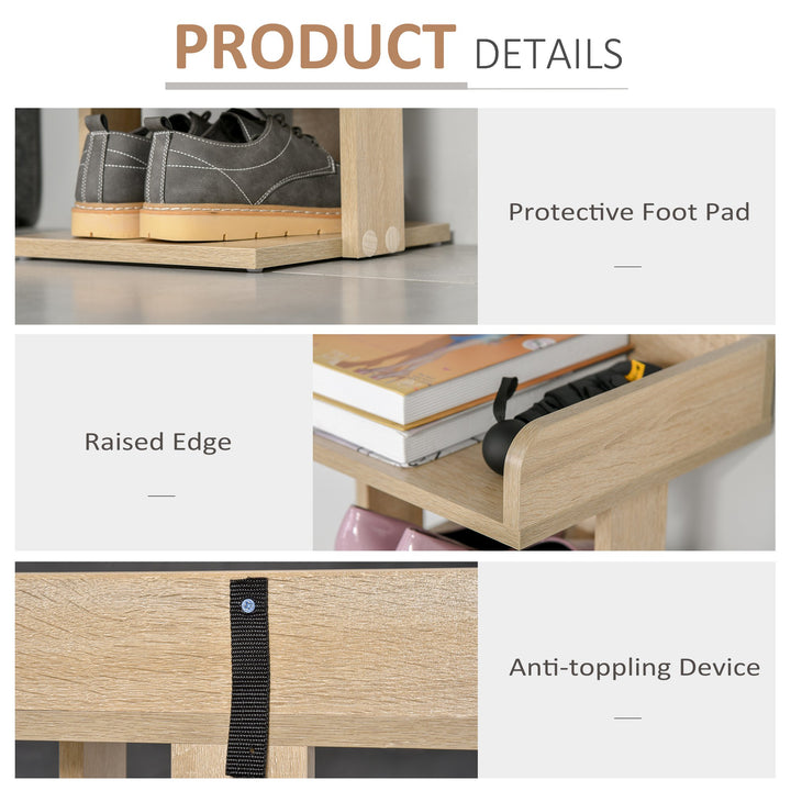 HOMCOM 7 Tier Shoe Rack Organizer Storage Shelf Wooden Display Cabinet for Entryway Living Room Bedroom Oak