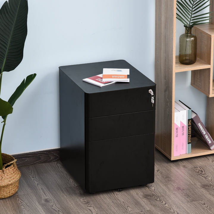 Fully Assembled 3 Drawer Steel Metal Filing Cabinet Lockable Rolling Vertical File Cabinet Black